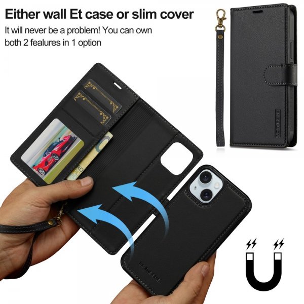 Lc.Imeeke iPhone 15 Cover med Aftageligt Cover L2 Series MagSafe Sort