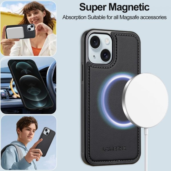 Lc.Imeeke iPhone 15 Cover med Aftageligt Cover L2 Series MagSafe Sort