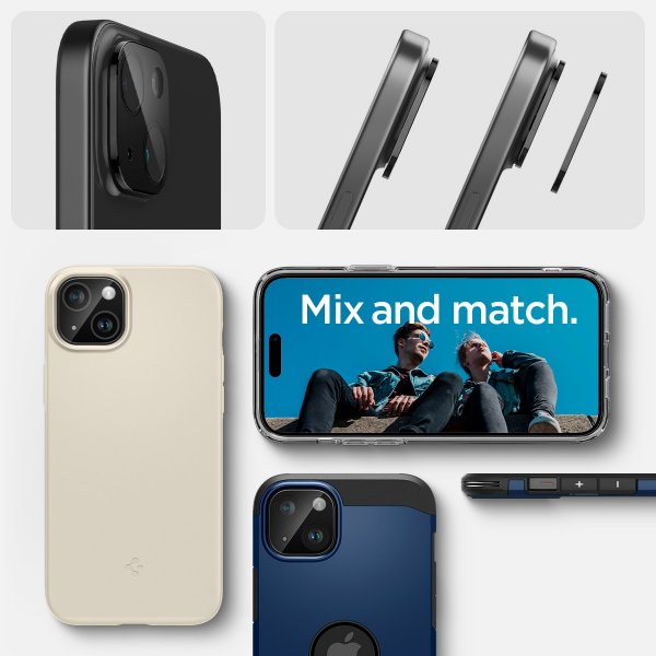 Spigen iPhone 14/15/14 Plus/15 Plus Kamerabeskyttelsesglas Glas.tR Optik Sort 2-pak