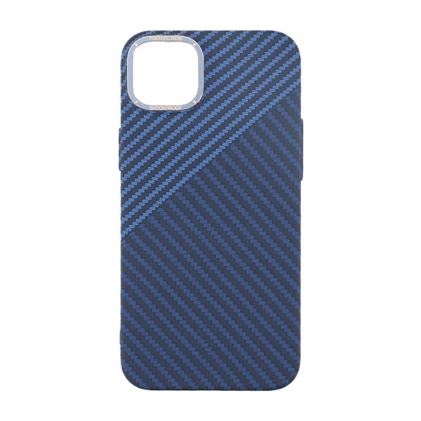 iPhone 15 Cover Kulfibermønster Blå Grå