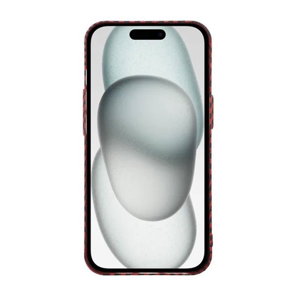 iPhone 15 Cover Kulfibermønster Rød