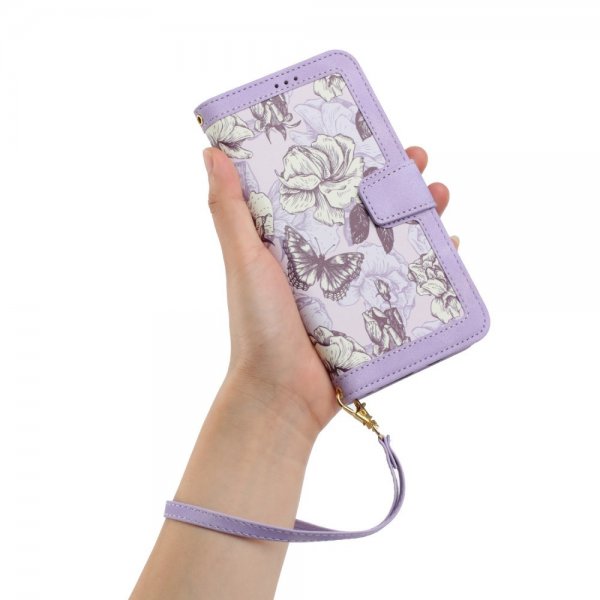 iPhone 15 Plus Etui Blomstret Mønster Lilla