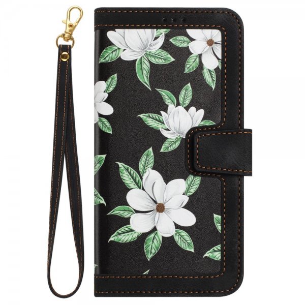 iPhone 15 Plus Etui Blomstermønster Sort