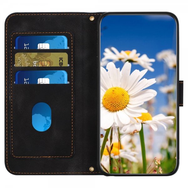 iPhone 15 Plus Etui Blomstermønster Sort