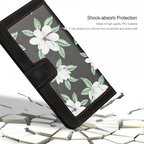 iPhone 15 Plus Etui Blomstermønster Sort