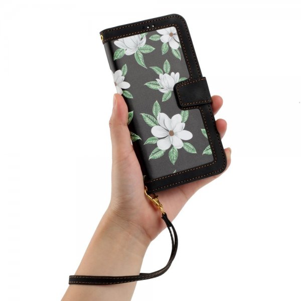iPhone 15 Plus Etui Blomstermønster Sort