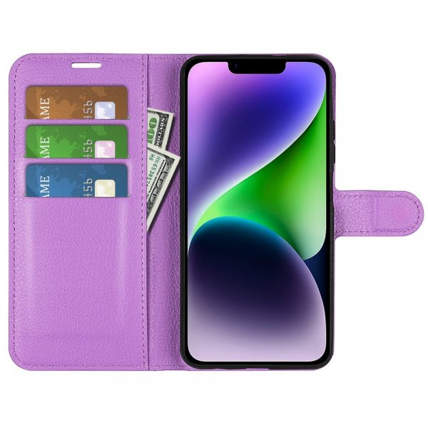 iPhone 15 Plus Cover Litchi Lilla