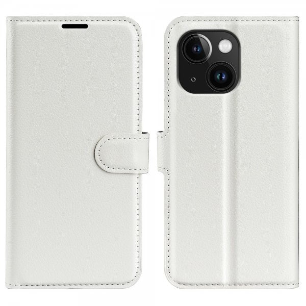 iPhone 15 Plus Etui Litchi Hvid