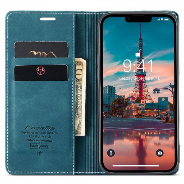 CaseMe iPhone 15 Plus Etui Retro Flip Petrol