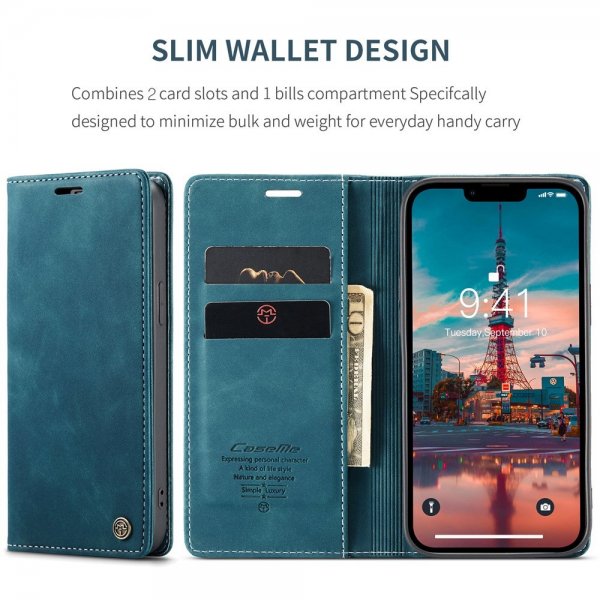 CaseMe iPhone 15 Plus Etui Retro Flip Petrol