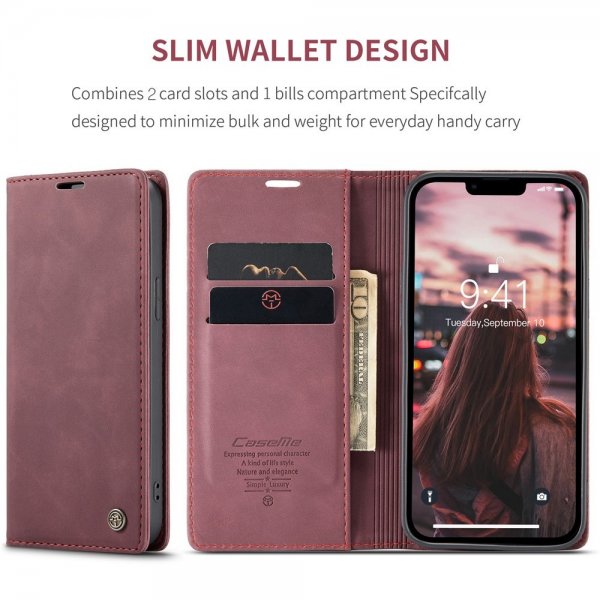 CaseMe iPhone 15 Plus Retro Flip Cover Rød