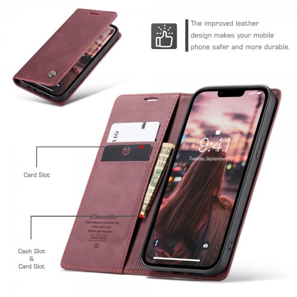 CaseMe iPhone 15 Plus Retro Flip Cover Rød