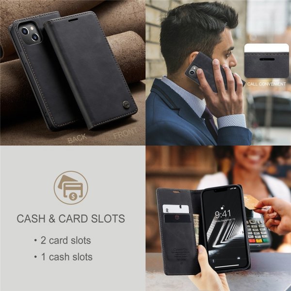 CaseMe iPhone 15 Plus Etui Retro Flip Sort