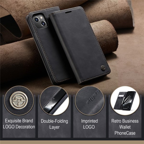 CaseMe iPhone 15 Plus Etui Retro Flip Sort