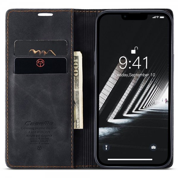 CaseMe iPhone 15 Plus Etui Retro Flip Sort