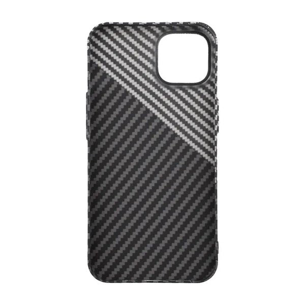 iPhone 15 Plus Cover Kulfiber Mønster Sort Hvid