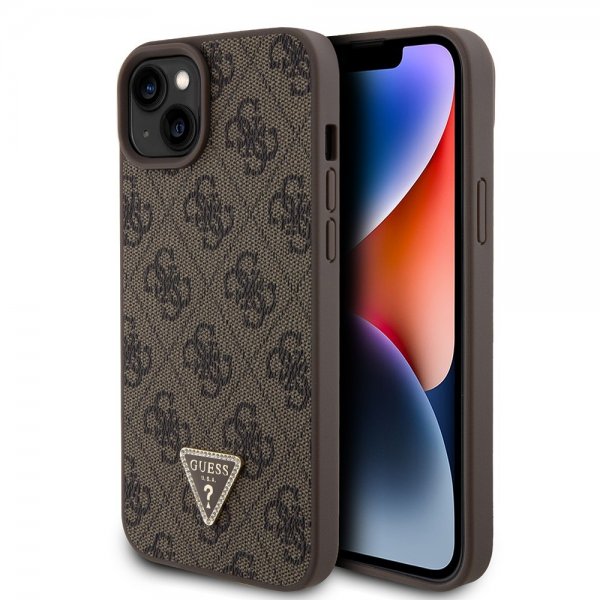 Guess iPhone 15 Plus Cover 4G Metal Triangle Strass Brun
