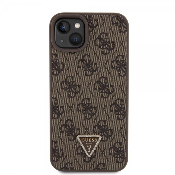 Guess iPhone 15 Plus Cover 4G Metal Triangle Strass Brun