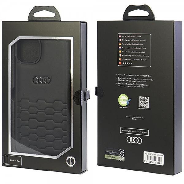 Audi iPhone 15 Plus Cover GT Syntetisk Læder Sort
