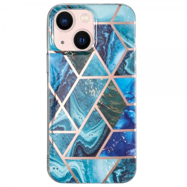 iPhone 15 Plus Cover Marmormønster Blå Grøn