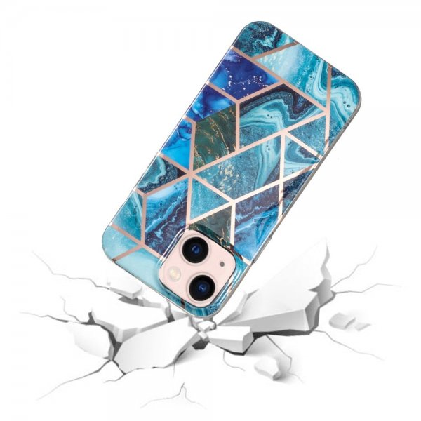 iPhone 15 Plus Cover Marmormønster Blå Grøn