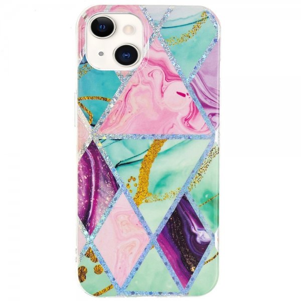 iPhone 15 Plus Cover Marmormønster Grøn Lilla