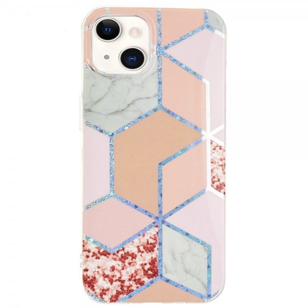 iPhone 15 Plus Cover Marmormønster Rød Rosa