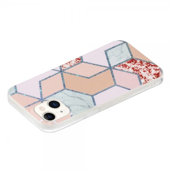 iPhone 15 Plus Cover Marmormønster Rød Rosa