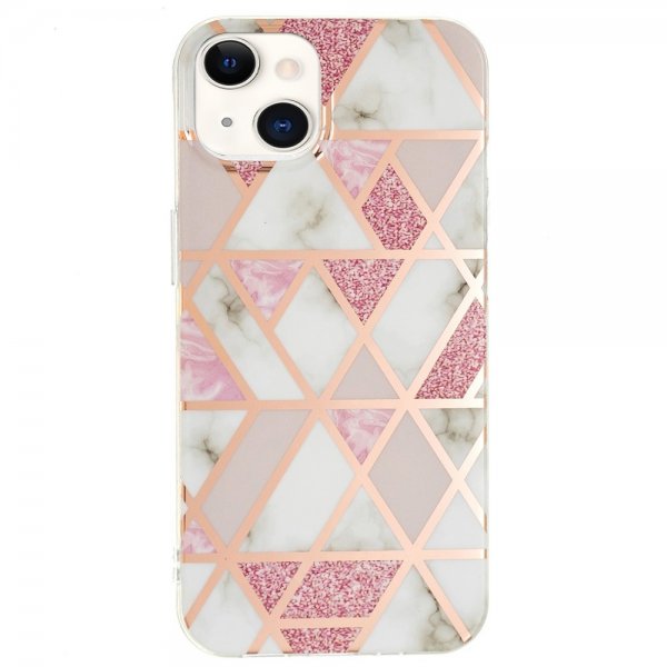 iPhone 15 Plus Cover Marmormønster Rosa Grå