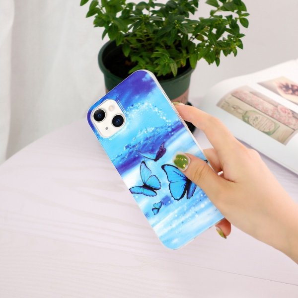 iPhone 15 Plus Cover Motiv Blå Sommerfugle