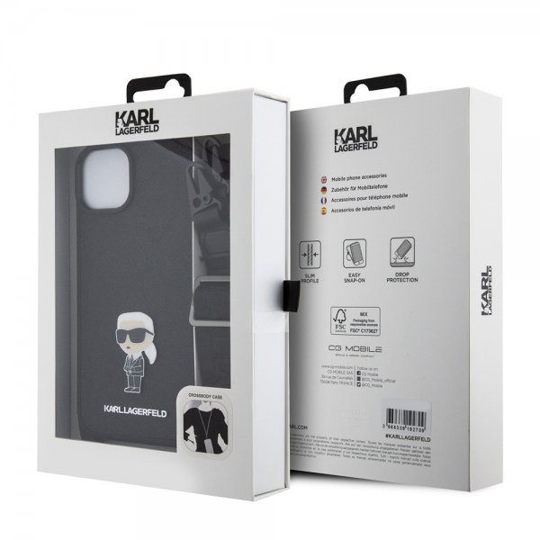 Karl Lagerfeld iPhone 15 Plus Cover Saffiano Crossbody Sort