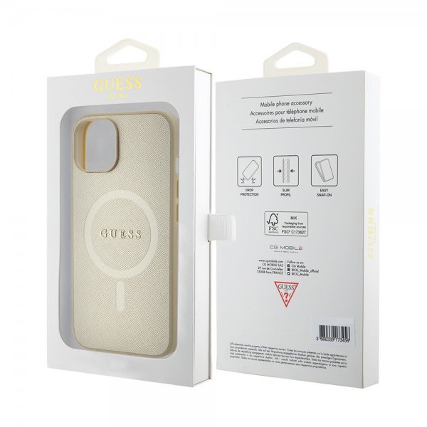 Guess iPhone 15 Plus Cover Saffiano MagSafe Beige