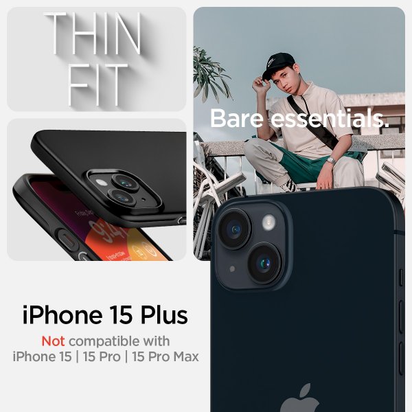 Spigen iPhone 15 Plus Cover Thin Fit Sort