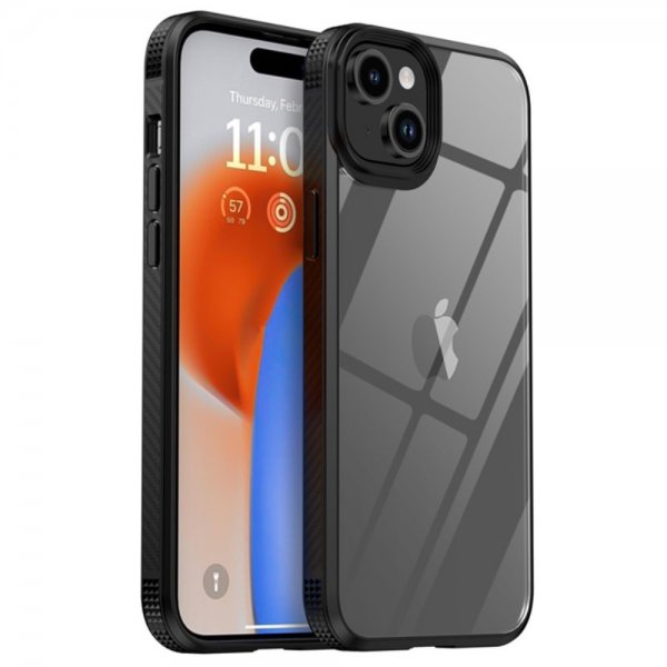 Ipaky iPhone 15 Plus Cover Gennemsigtig Bagside Sort