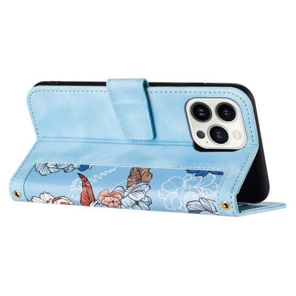 iPhone 15 Pro Cover Blomstret Lysblå