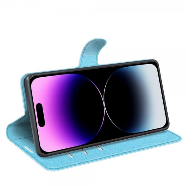 iPhone 15 Pro Cover Litchi Blå