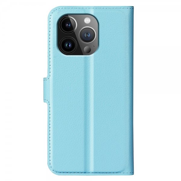 iPhone 15 Pro Cover Litchi Blå