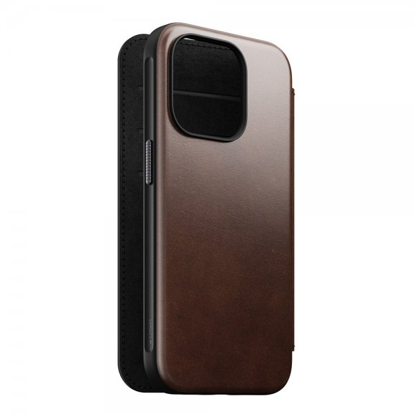 Nomad iPhone 15 Pro Cover Modern Læder Folio Horween Rustic Brown