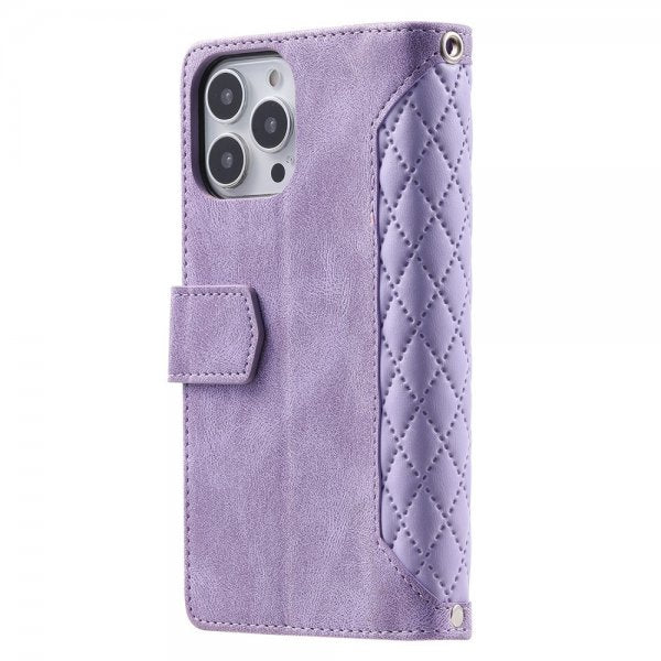 iPhone 15 Pro Cover Diamantmønster Lynlås Lilla
