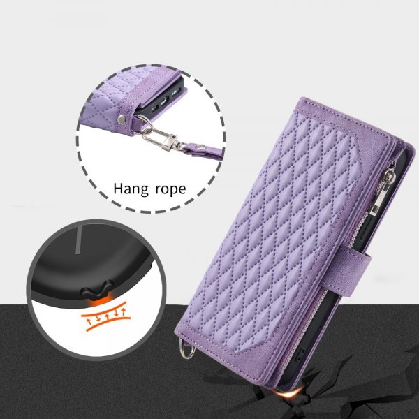 iPhone 15 Pro Cover Diamantmønster Lynlås Lilla