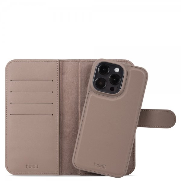 holdit iPhone 15 Pro Cover Wallet Case Magnet Plus Mocha Brown