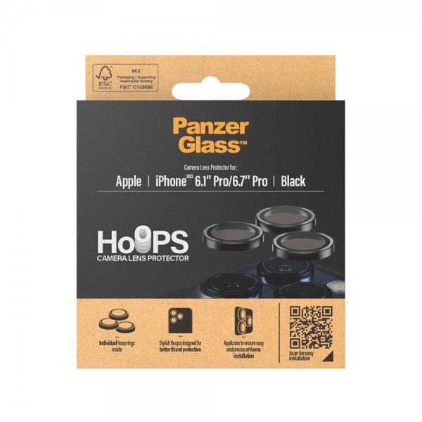 PanzerGlass iPhone 15 Pro/iPhone 15 Pro Max Kamerabeskyttelse Hoops Sort