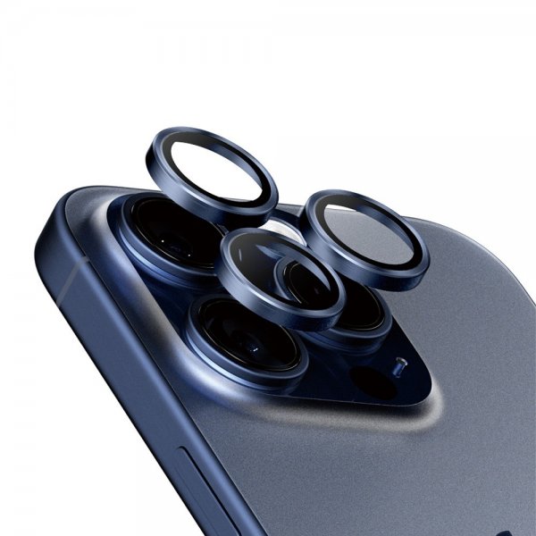 PanzerGlass iPhone 15 Pro/iPhone 15 Pro Max Kamerabeskyttelse Hoops Blue Titanium