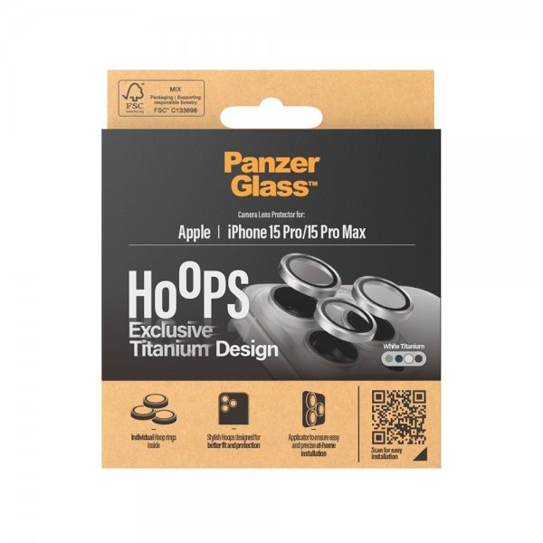 PanzerGlass iPhone 15 Pro/iPhone 15 Pro Max Kamera Beskyttelse Hoops White Titanium
