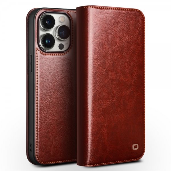 Qialino iPhone 15 Pro Max Etui Ægte Læder Brun