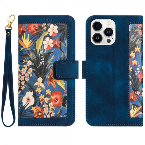iPhone 15 Pro Max Cover Blomstermønster Mørkeblå