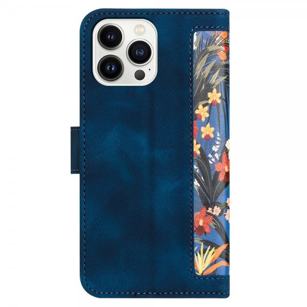 iPhone 15 Pro Max Cover Blomstermønster Mørkeblå