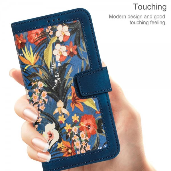 iPhone 15 Pro Max Cover Blomstermønster Mørkeblå