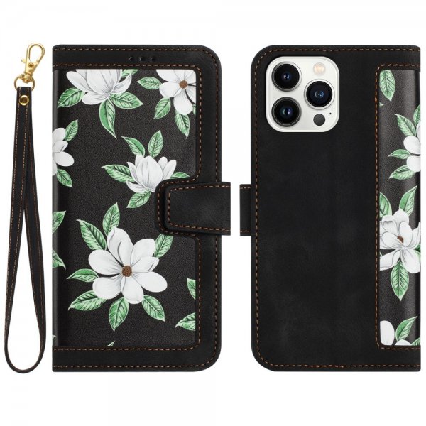 iPhone 15 Pro Max Cover Blomstermønster Sort