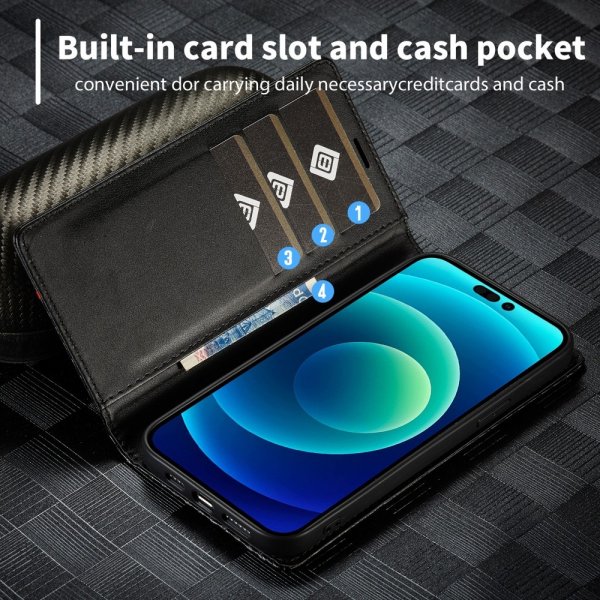 Lc.Imeeke iPhone 15 Pro Max Cover Kulstoffiberstruktur Rød Stribe Vertikal Sort